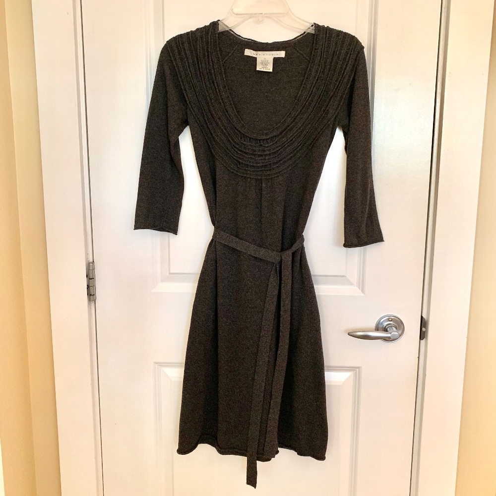 Max Studio Layered Scoop Neck Knit Dress Charcoal Grey Size XS
